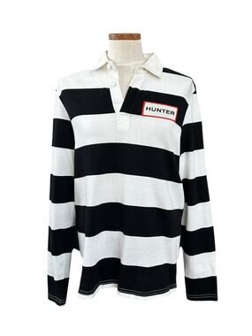 NWT Hunter for Target Rugby Stripe Polo Shirt Mens S Black White Long Sleeve